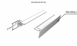 Vonkajšie hliníkové ťahané parapety nos 25 mm - Hliníková balkónová krytka (k vonkajším ťahaným parapetom) NOS 25 mm