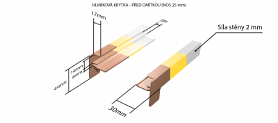 Hliníkové krytky pred omietkou pre obe strany (k vonkajším ťahaným parapetom) NOS 25 mm